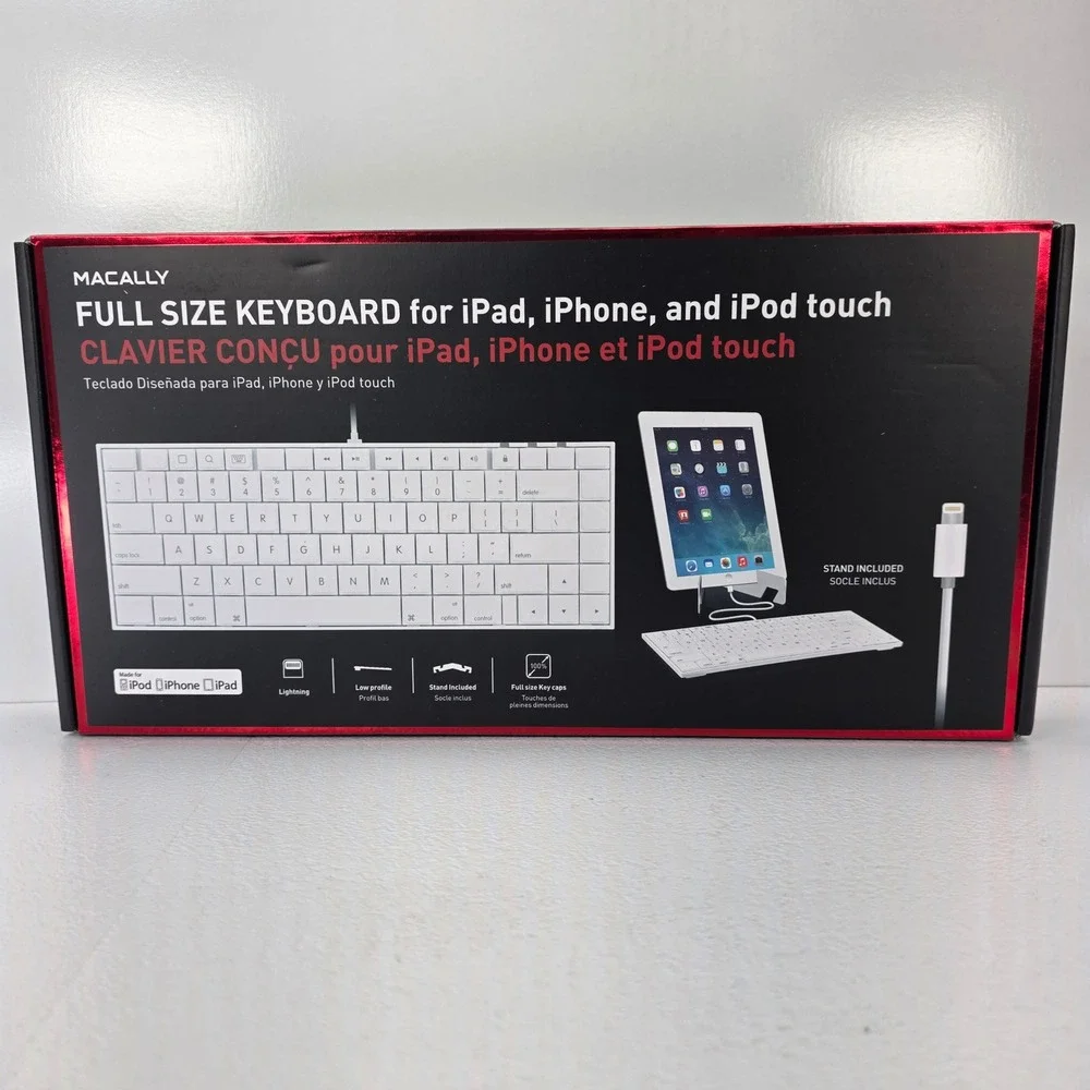 Macally IKEYLTX Full Size Wired Lightning Keyboard for iPad iPhone iPod White